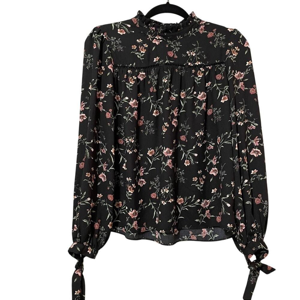 Lost & Wonder Black Floral Long Sleeve Boho Blouse Womens XS Boho Cottage Core